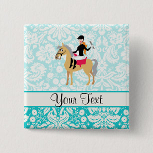 Teal Damask Equestrian 15 Cm Square Badge