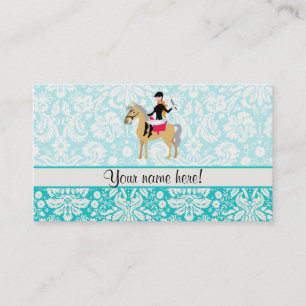 Teal Damask Equestrian Business Card