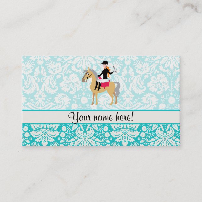Teal Damask Equestrian Business Card (Front)