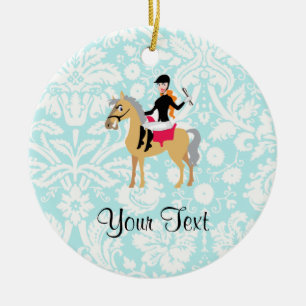 Teal Damask Equestrian Ceramic Tree Decoration