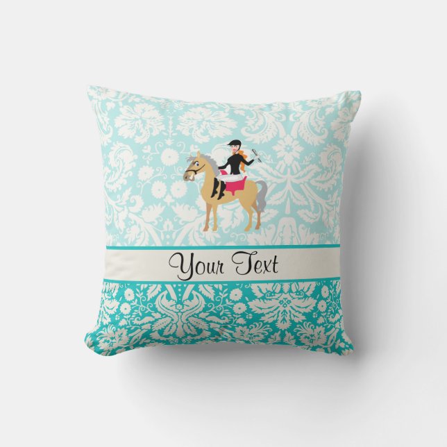 Teal Damask Equestrian Cushion (Front)