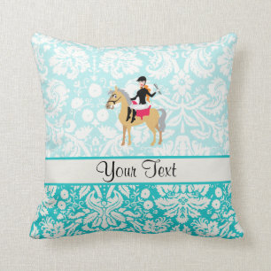 Teal Damask Equestrian Cushion