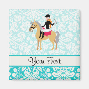 Teal Damask Equestrian Magnet