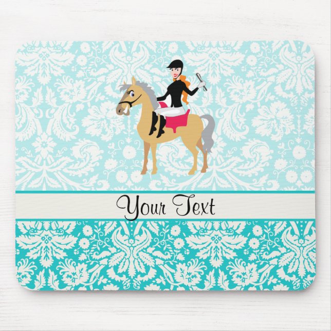 Teal Damask Equestrian Mouse Mat (Front)