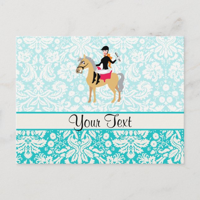 Teal Damask Equestrian Postcard (Front)