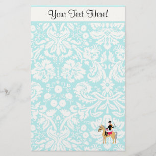 Teal Damask Equestrian Stationery