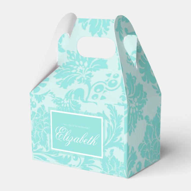 Teal damask favour box (Front Side)