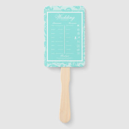Teal damask itinerary hand fan