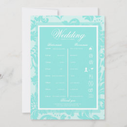 Teal damask itinerary itinerary invitation