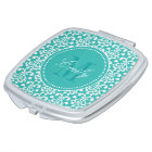 Teal Damask Monogram Compact Mirror Bendel Designs