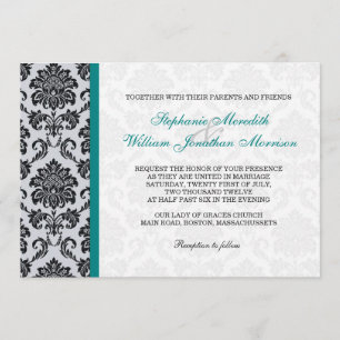 Teal Damask Monogram Wedding Invitation