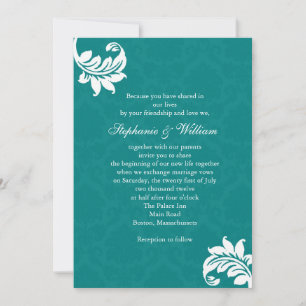 Teal Damask Monogram Wedding Invitation