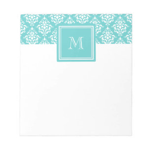 Teal Damask Pattern 1 with Monogram Notepad