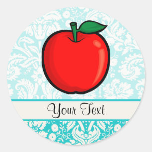 Teal Damask Pattern Apple Classic Round Sticker