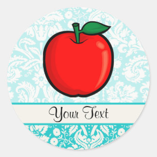 Teal Damask Pattern Apple Classic Round Sticker