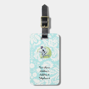 Teal Damask Pattern Fencing Luggage Tag