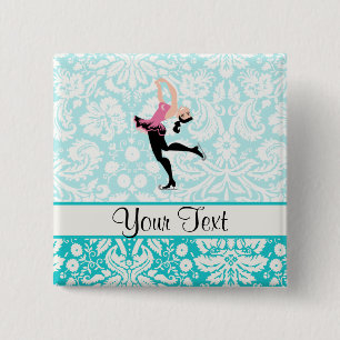 Teal Damask Pattern Ice Skating 15 Cm Square Badge