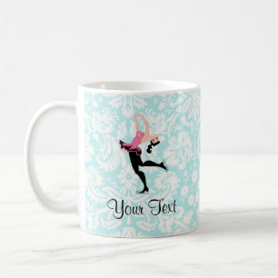 Teal Damask Pattern Ice Skating Coffee Mug