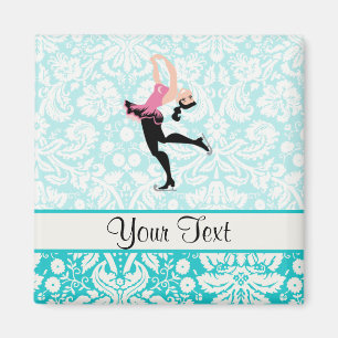 Teal Damask Pattern Ice Skating Magnet