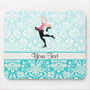 Teal Damask Pattern Ice Skating Mouse Mat