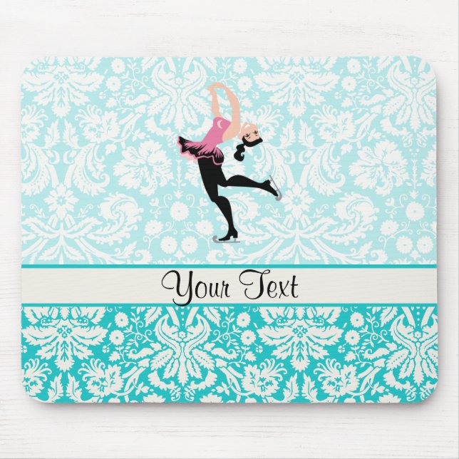 Teal Damask Pattern Ice Skating Mouse Mat (Front)