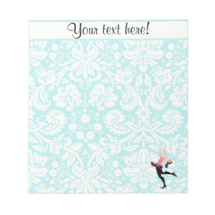Teal Damask Pattern Ice Skating Notepad