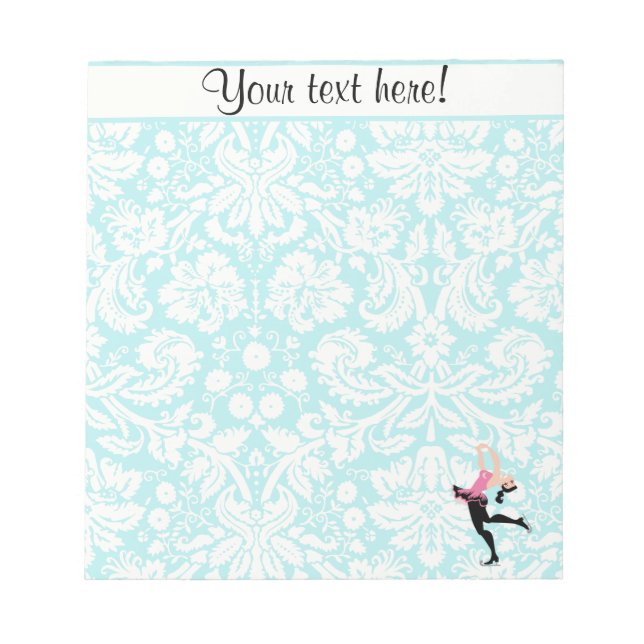 Teal Damask Pattern Ice Skating Notepad (Front)