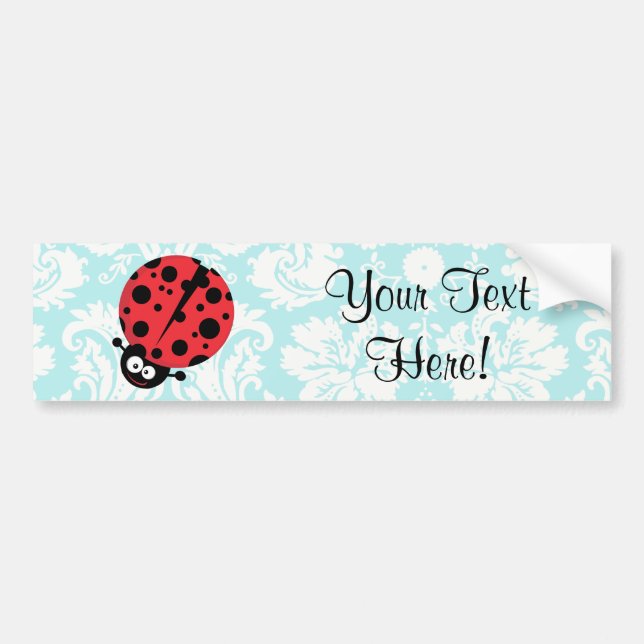 Teal Damask Pattern Ladybug Bumper Sticker (Front)