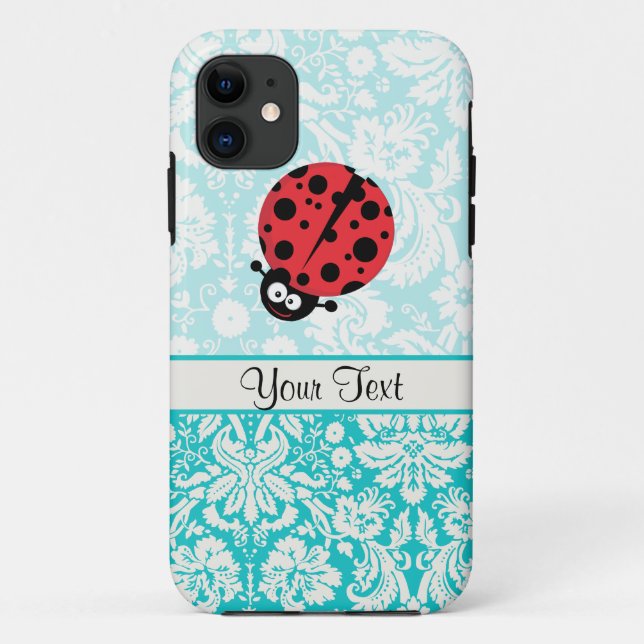 Teal Damask Pattern Ladybug Case-Mate iPhone Case (Back)