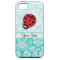 Teal Damask Pattern Ladybug