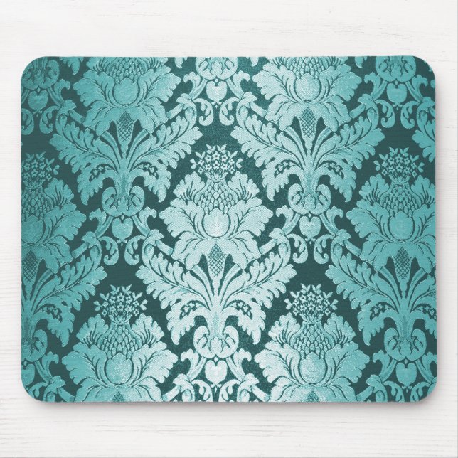 Teal Damask Pattern Mouse Mat (Front)