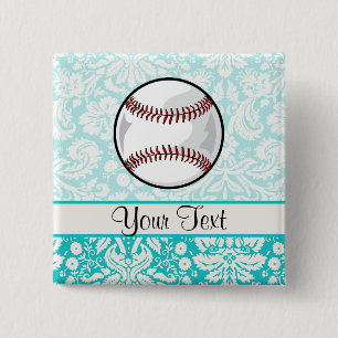 Teal Damask Pattern Softball 15 Cm Square Badge