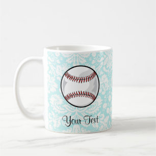 Teal Damask Pattern Softball Coffee Mug
