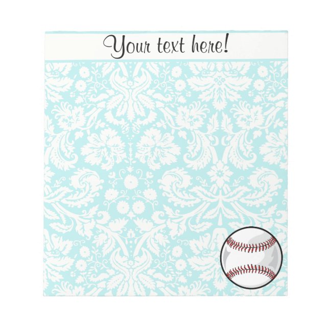 Teal Damask Pattern Softball Notepad (Front)