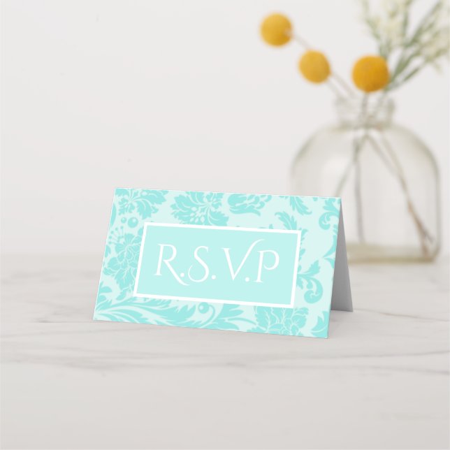 Teal damask r.s.v.p card (Front)