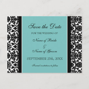 Teal Damask Save the Date Wedding Postcards