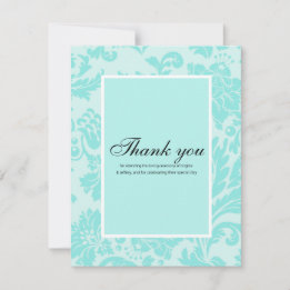 Teal damask thank you card