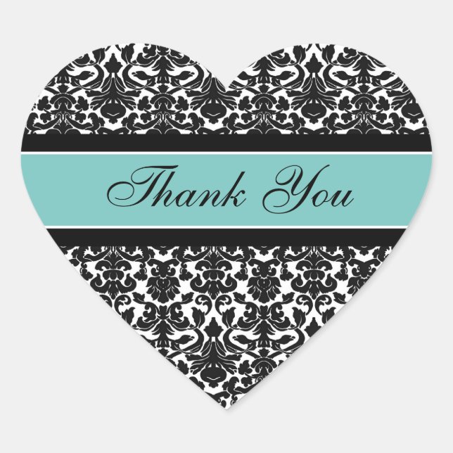 Teal Damask Thank You Wedding Envelope Seals (Front)