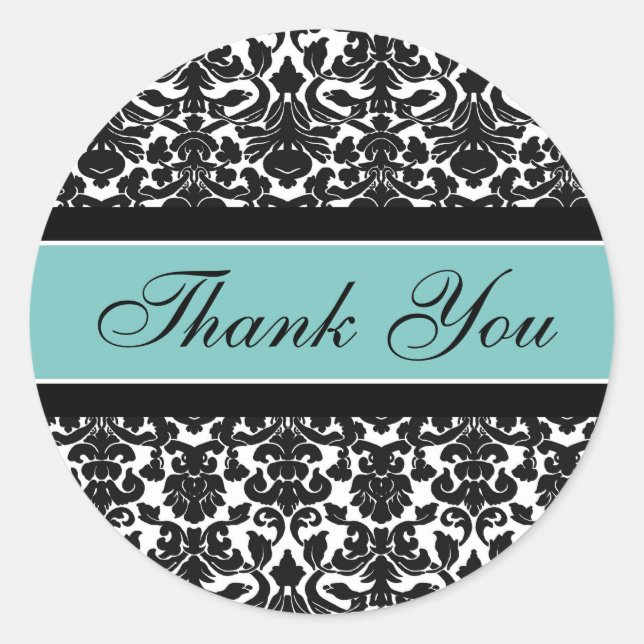 Teal Damask Thank You Wedding Envelope Seals (Front)