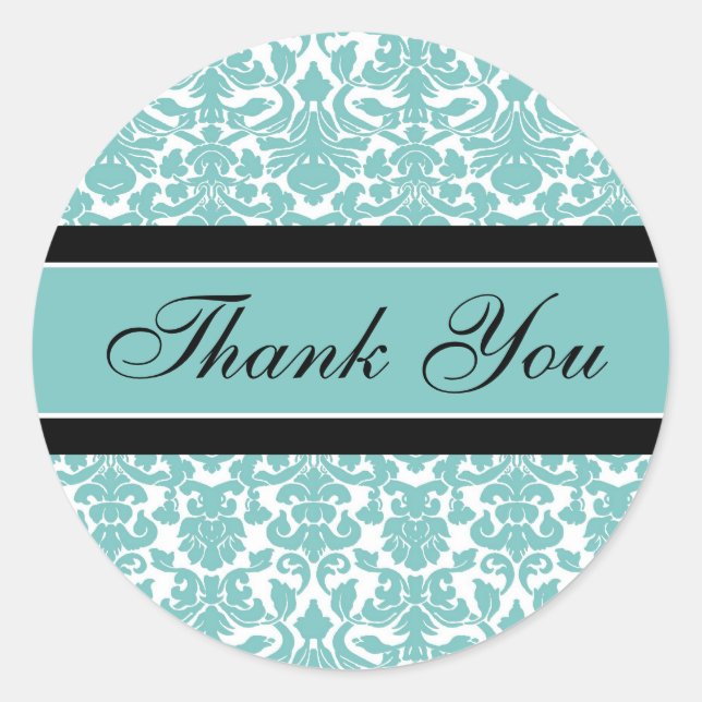 Teal Damask Thank You Wedding Envelope Seals (Front)