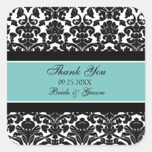 Teal Damask Thank You Wedding Favour Tags