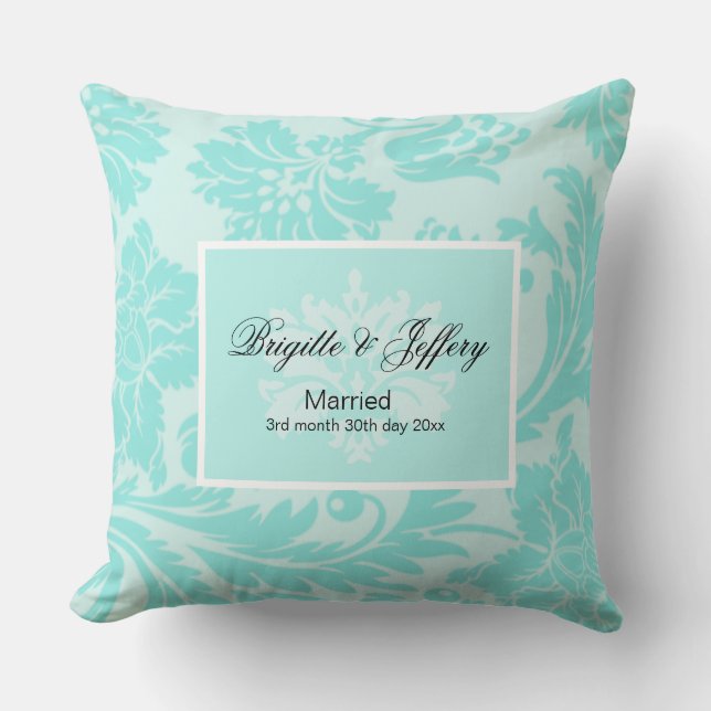 Teal damask throw pillow (Front)