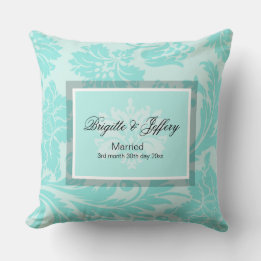 Teal damask throw pillow