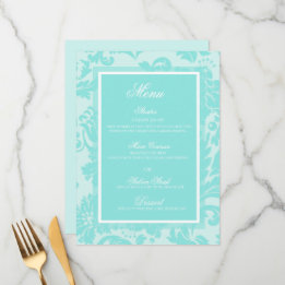 Teal damask wedding flat menu
