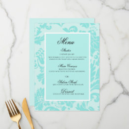 Teal damask wedding flat menu