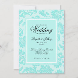 Teal damask wedding invitation