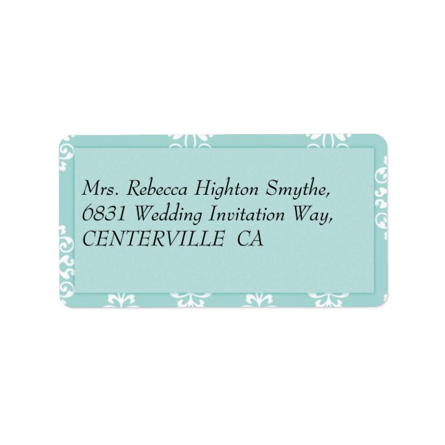 Teal Damask Wedding Label (Front)