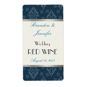 Teal Damask Wedding Mini Wine Labels