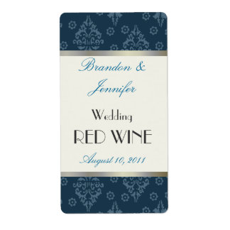 Teal Damask Wedding Mini Wine Labels