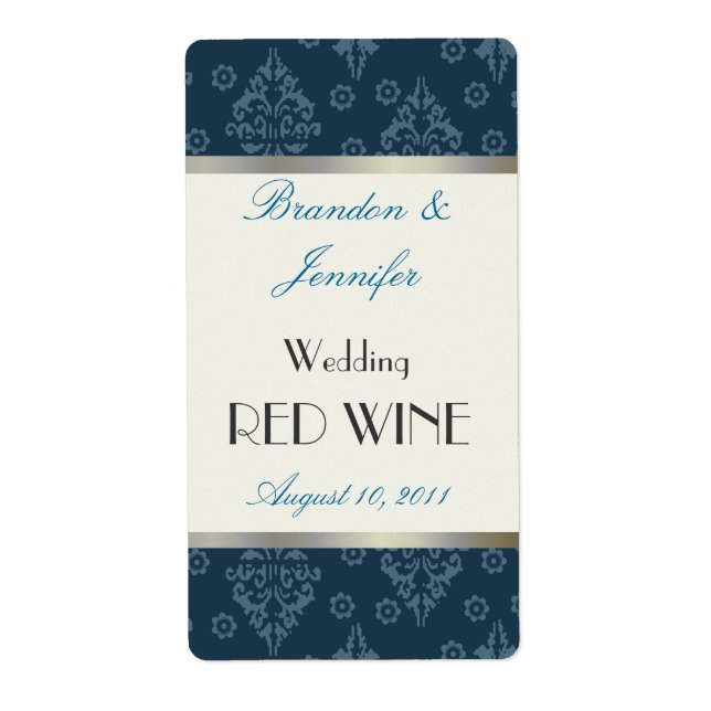 Teal Damask Wedding Mini Wine Labels (Front)
